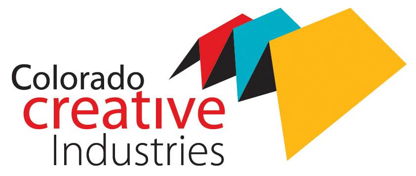 Red, yellow, black and light blue Colorado Creative Industries logo.